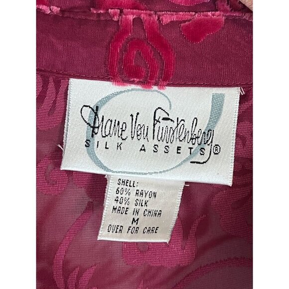 Diane Von Furstenberg Top Women M Pink Burnout Floral Mesh Vintage Preppy Silk - Picture 2 of 13